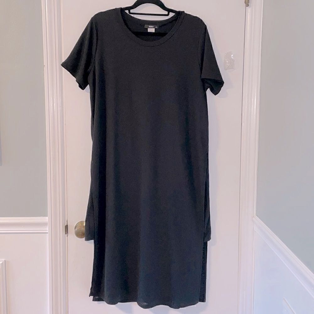 ING + black side slit dress with attached over dress w short sleeves size 1X